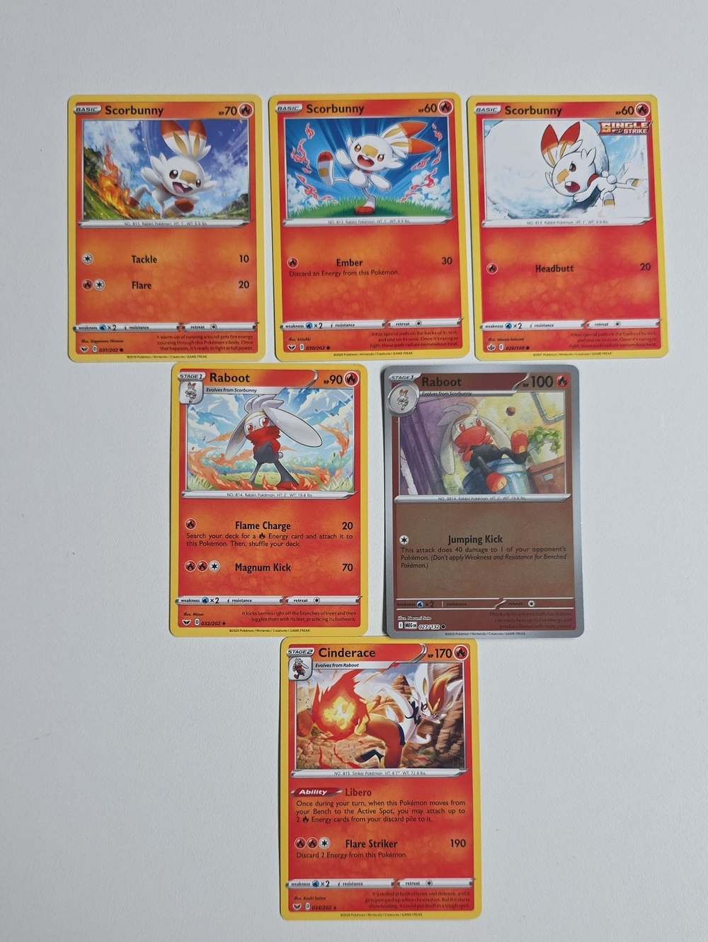 Pokemon Scorbunny, Raboot, Cinderace Trading Cards